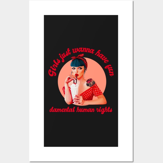 girls just wanna have fundamental human rights cartoon illustration Wall Art by astronauticarte